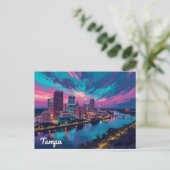 Carte Postale Tampa Florida Skyline Night Art (Debout devant)