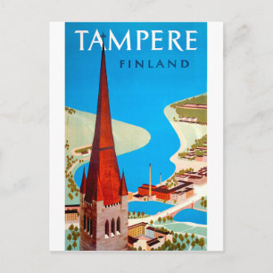 Carte Postale Tampere, ville et baie, Finlande, voyage vintage