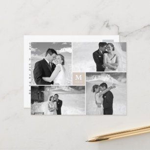 Carte Postale Tan Carré Monogramme 4 Mariage photo Merci