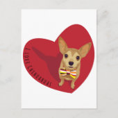 Carte Postale Tan Chihuahua avec cravate arc dans un coeur rouge (Devant)