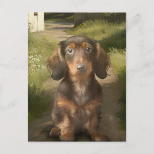 Carte Postale Tan Dachshund Brown Amoureux des chiens Painting P