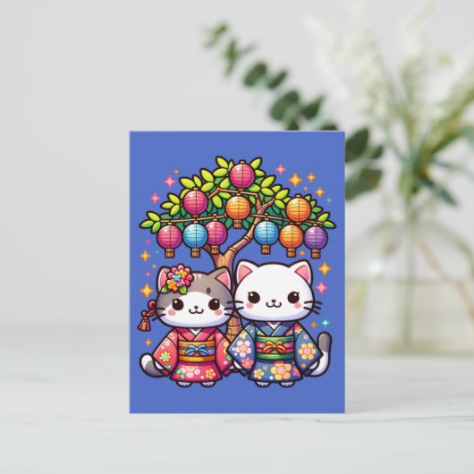 Carte Postale Tanabata Kittens à Kimonos (Debout devant)