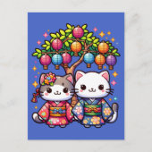 Carte Postale Tanabata Kittens à Kimonos (Devant)
