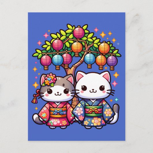 Carte Postale Tanabata Kittens à Kimonos (Devant)