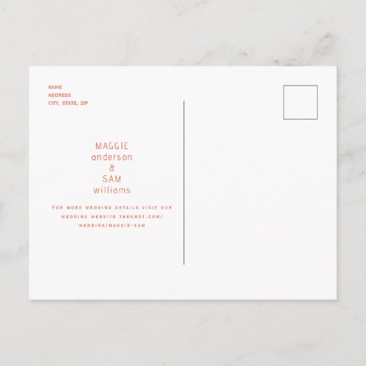 Carte Postale Tangerine simple Sleek Enregistrer le Mariage de d (Dos)