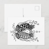 Carte Postale Tangle Art : design floral, ovale (Devant / Derrière)