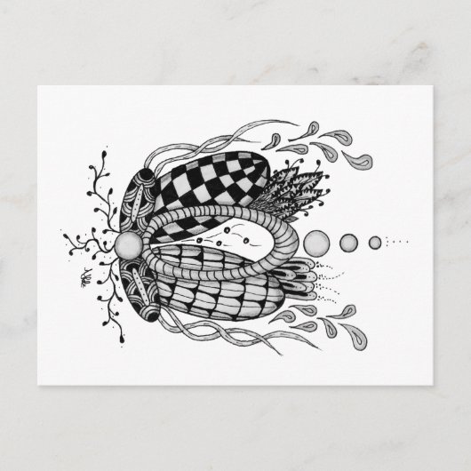 Carte Postale Tangle Art : design floral, ovale (Devant)