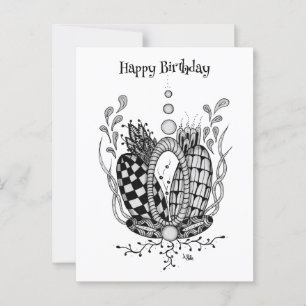 Carte Postale Tangle Art : Design floral, ovale -