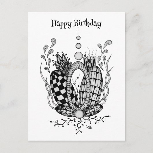 Carte Postale Tangle Art : Design floral, ovale - (Devant)