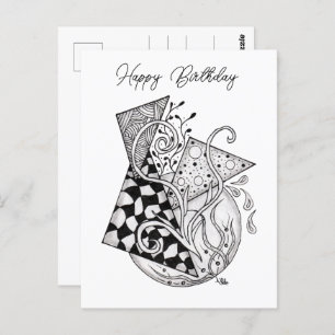 Carte Postale Tangle Art : Design floral, ovale -