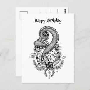 Carte Postale Tangle Art : Motif floral -