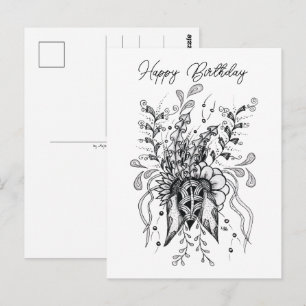 Carte Postale Tangle Fleur dessinée