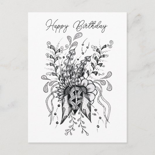 Carte Postale Tangle Fleur dessinée (Devant)