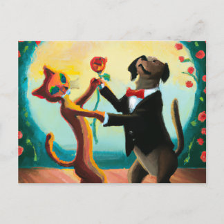 Carte Postale Tango de danse de chat et de chien en Dance Club,
