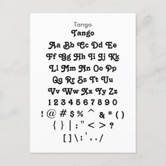 Carte Postale Tango - Feuille d'échantillonnage de police Zazzle