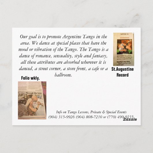 Carte Postale Tango Gig (Dos)