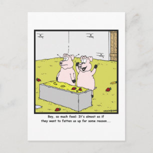 Carte Postale Tant de nourriture : Caricature de porc