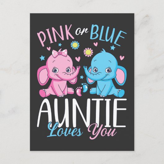 Carte Postale Tante rose ou bleue t'aime éléphant bébé (Devant)