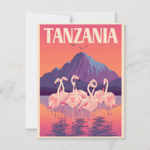 Carte Postale Tanzanie vintage Afrique Flamant rose Mountain Tra