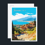 Carte Postale Taormina Italie illustration de voyage vintage<br><div class="desc">Taormina Italie vintage lieu de voyage illustration</div>