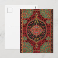 Tapis persan vintage motif rouge vert arabesque