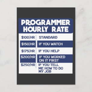 Carte Postale Tarif horaire de programmeur drôle Ordinateur IT C