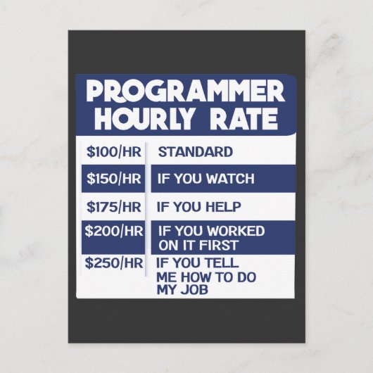 Carte Postale Tarif horaire de programmeur drôle Ordinateur IT C (Devant)