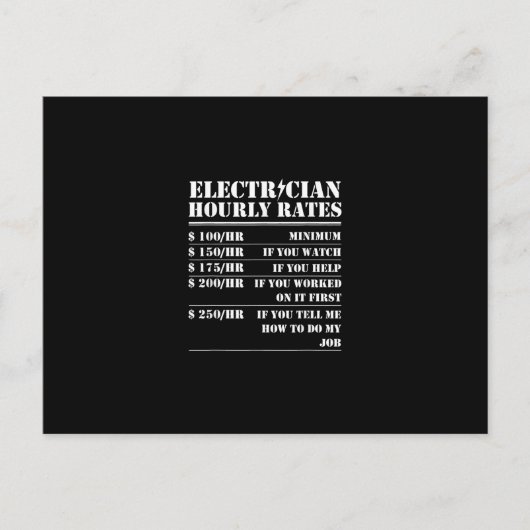 Carte Postale Tarif Horaire Électricien Drôle Mécanicien Électri (Devant)