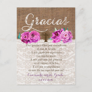 Carte Postale Tarjeta de Gracias con oracion Recuerdo de Bautizo