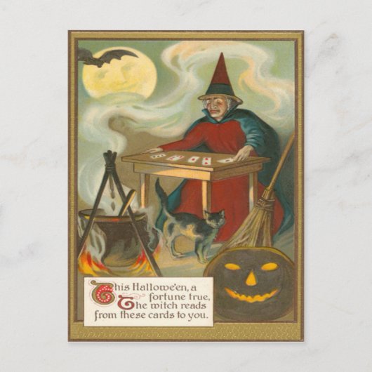 Carte Postale Tarot de sorcière Lune pleine Chat noir (Devant)