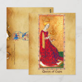 CARTE POSTALE TAROTES DE RENAISSANCE ANTIQUE / REINE DES TASSE (Devant / Derrière)
