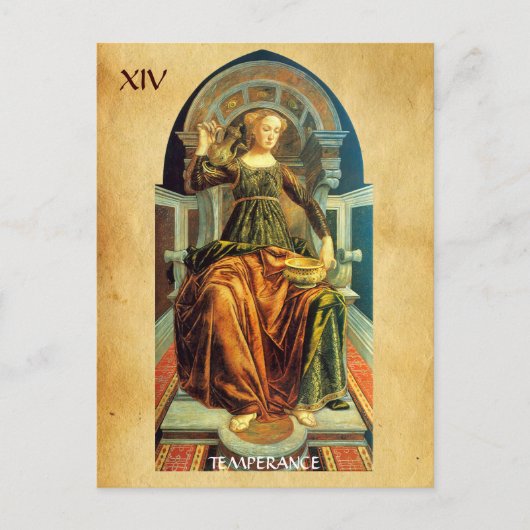 CARTE POSTALE TAROTS DE RENAISSANCE ANTIQUE 14 / TEMPÉRANCE (Devant)
