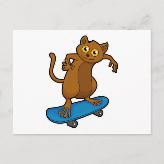 Carte Postale Tarsier comme Patineur avec Skateboard (Devant)