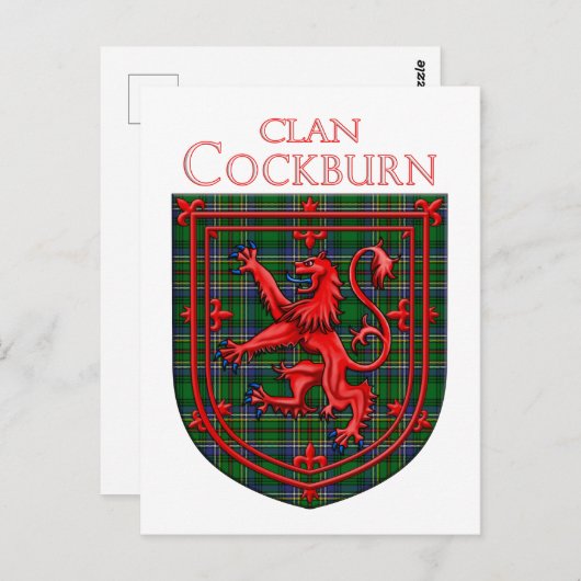 Carte Postale Tartan Cockburn Écossais Lion Rampant (Devant / Derrière)