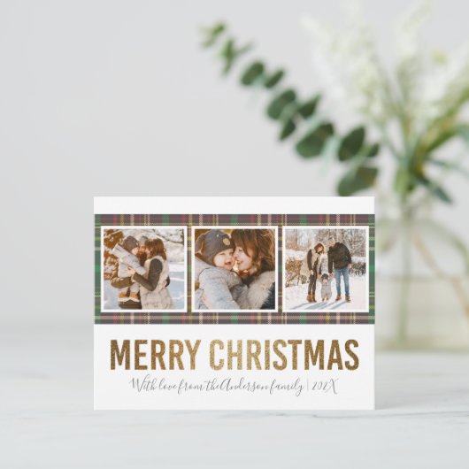 Carte Postale Tartan & Gold Joyeux Noël 3 Famille Photo (Debout devant)