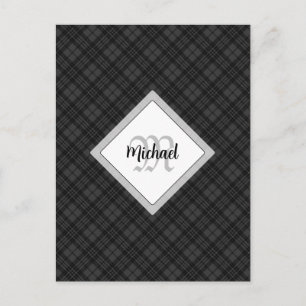 Carte Postale Tartan noir et blanc tendance Monogramme personnal