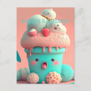 Carte Postale Tasse de glace Kawaii   