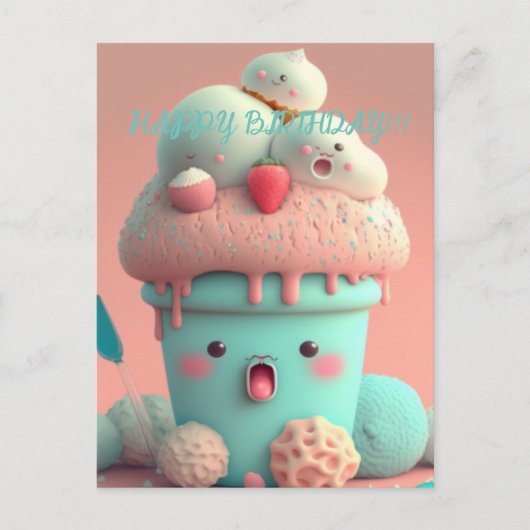 Carte Postale Tasse de glace Kawaii (Devant)