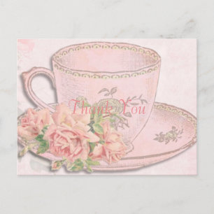 Carte Postale Tasse de thé vintage Merci