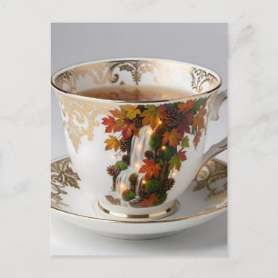 Carte Postale Tasse élégante Automne Cascade avec garniture doré