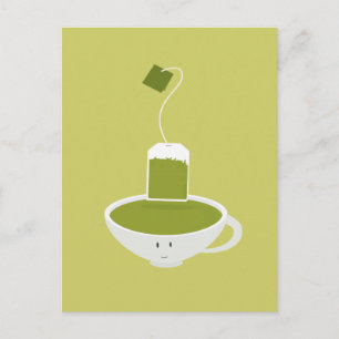 Carte Postale Tasse souriante de thé vert avec sachet de thé