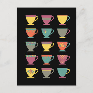 Carte Postale Tasses à thé en porcelaine rétro, tasses à café co