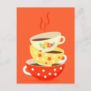 Carte Postale Tasses à thé vintage rétro art