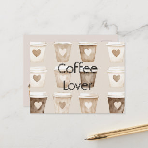 Carte Postale Tasses cœur café crème  