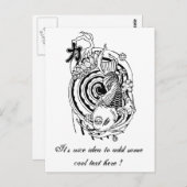 Carte Postale Tatouage de poisson Koi noir blanc oriental cool (Devant / Derrière)