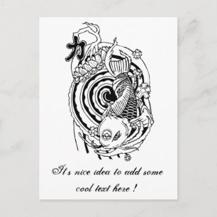 Carte Postale Tatouage de poisson Koi noir blanc oriental cool