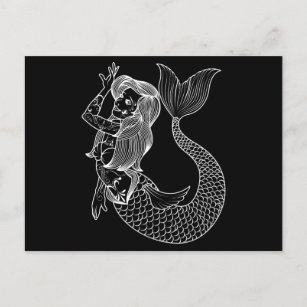 Carte Postale Tatouage de sirène Vintage sirène art tatouage fil