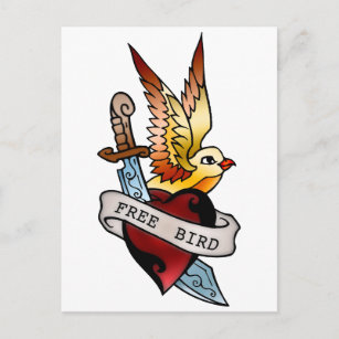 Carte Postale tatouage libre d'oiseau de cru
