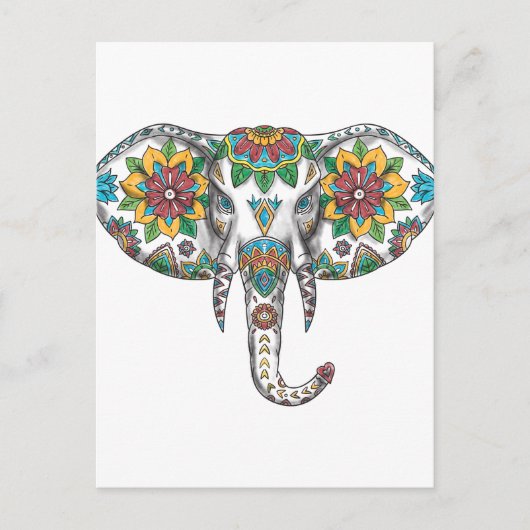 Carte Postale Tatouage Mandala à la tête de l'éléphant (Devant)