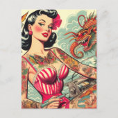 Carte Postale Tatouage Old School Pin-up (Devant)
